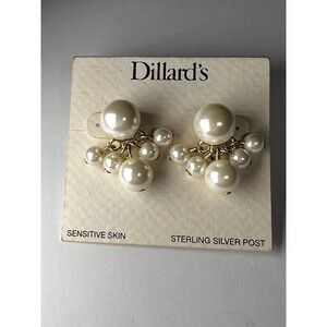 Dillard's Pearl Cluster Earrings Sterling Silver Post Good Tone Sensitive Skin